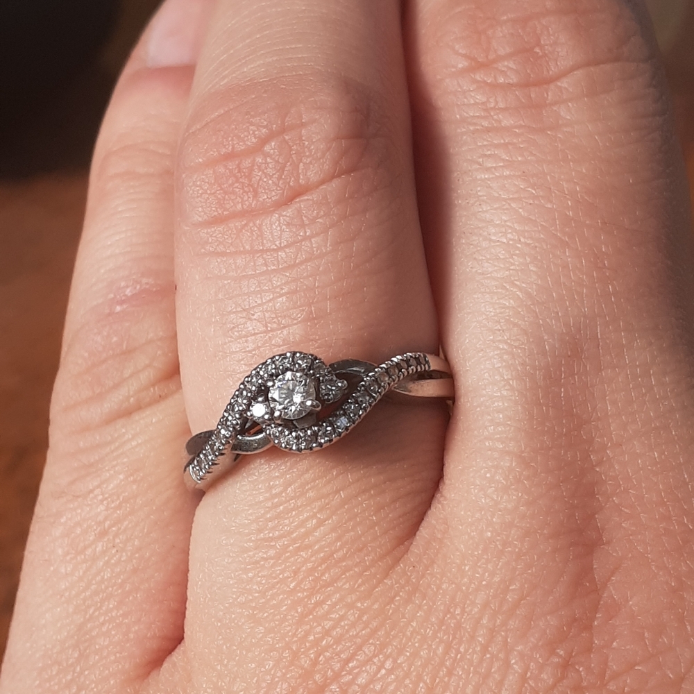 10kt White Gold Engagement Ring with blue diamonds